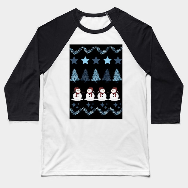 Fair Isle Christmas Snowman - Novelty Baseball T-Shirt by LukjanovArt